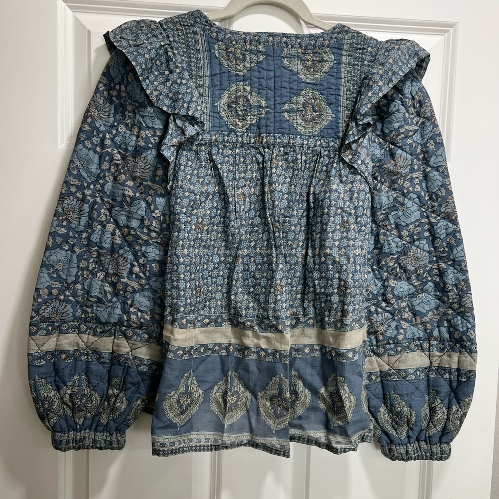 Sea New York Blue Floral Ruffle Peasant Blouse - Picture 2 of 3